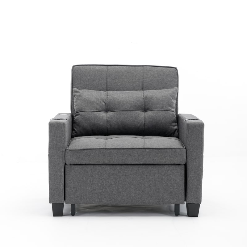 Dark Grey 68.12" Linen 3-in-1 Single Convertible Pull Out Sofa with USB Ports and Wear-resistantfor Living Room