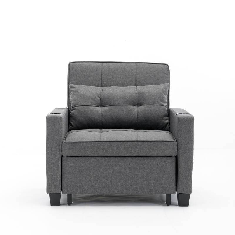 Linen Convertible Futon Armchair Bed with USB Ports, Adjustable Backrest and 3-in-1 Functionality