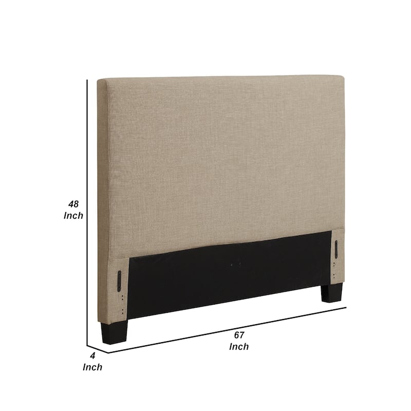 Elle Queen Size Upholstered Headboard, Panel Design, Beige