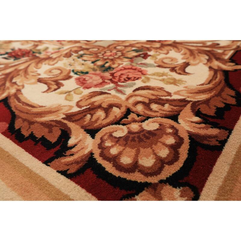 8'1''x10 Hand Knotted Wool Ivory French Aubusson Savonnerie Botanical Asmara Rug - 8' 1'' x 10'