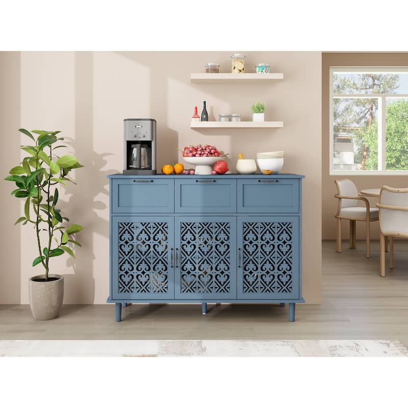 Roomfitters 3 Door 3 Drawer Storage Cabinet, Modern Accent Furniture for Bedroom, Living Room, Blue