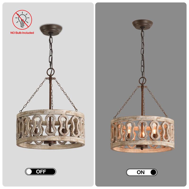 Cusp Barn 3-Light Farmhouse Candle Chandelier Rustic Drum Ceiling Pendant Light for Living Room