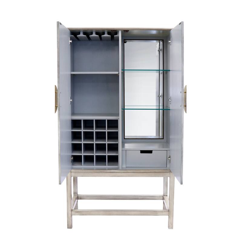 Pasargad Home Oliver Bar Cabinet with 2 Shelf, Drawer & Mirror - 35.5"W x 16.5"D x 67.25"H