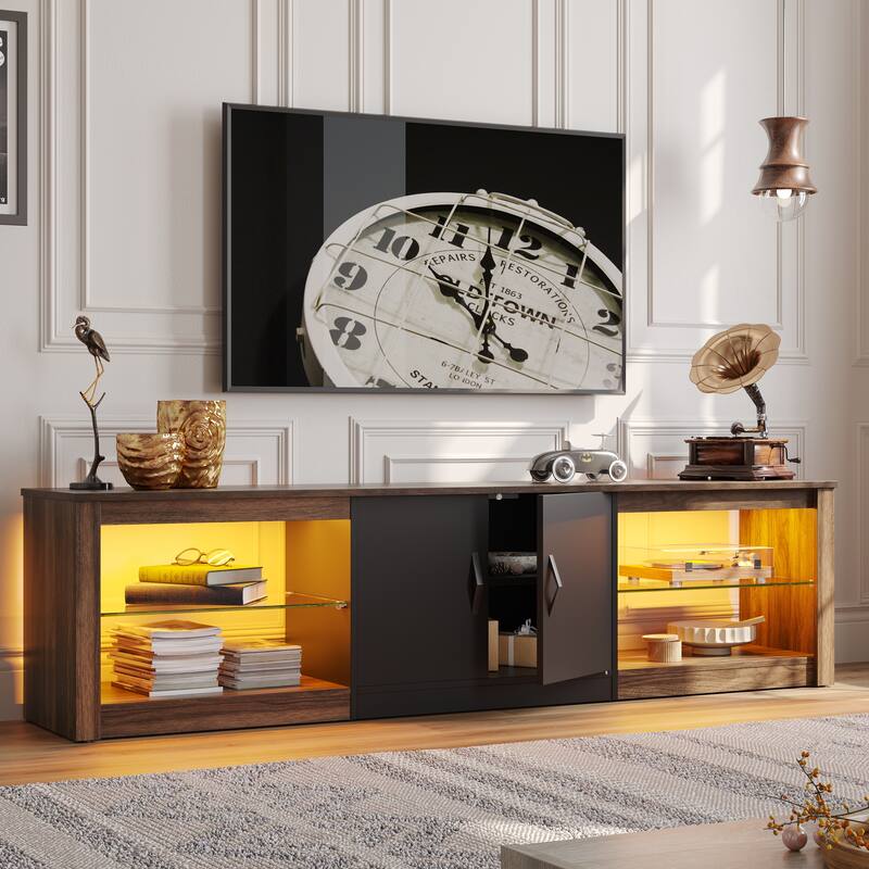 70 inch TV Stand 20 Color RGB Light Entertainment Center - Walnut