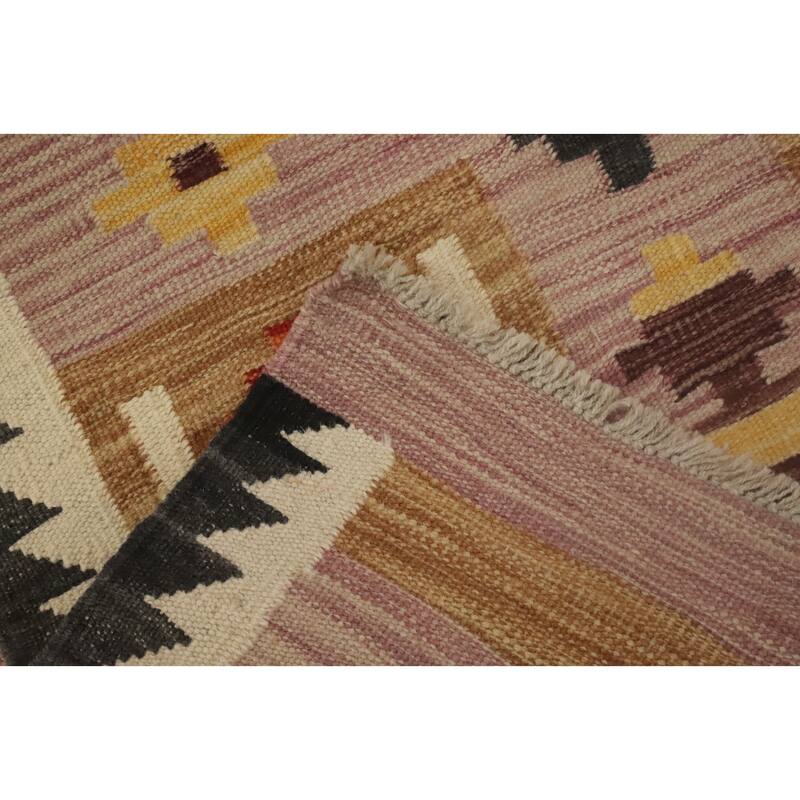 Hand Woven Oriental 100% Wool Carpet Southwestern Tribal Pink Kilim Runner Rug - 6' 3'' X 2' 5''