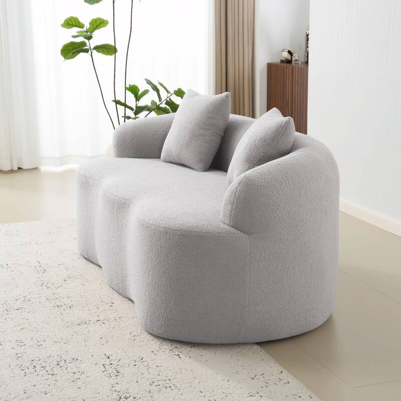 Curved Loveseat Sofa with Round Armrests - Compression Couch with 2 Pillows