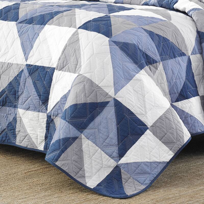 3pc Full/Queen Quilt Set Soft Lightweight Breathable Blue