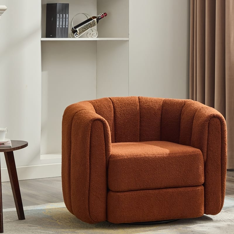 Swivel Teddy Accent Barrel Chair with Upholstered - Brown Teddy
