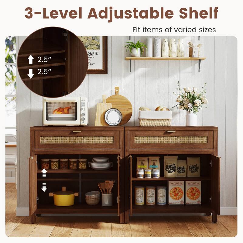 Costway 1/2 PCS Buffet Cabinet Sideboard Storage Cabinet Rattan Doors