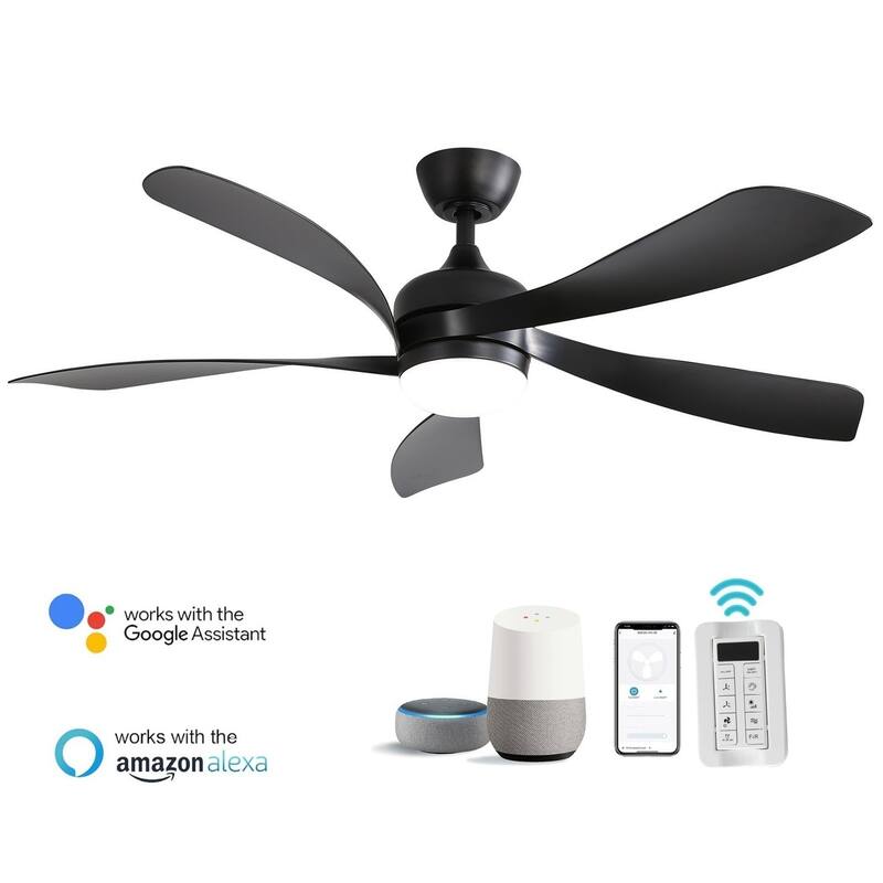 45/52 Inch Ceiling Fan with Remote & Lights Quiet DC Motor 5 Blade High CFM Modern Fan - Black - 45'' Smart Control(Remote+APP+Voice Control)