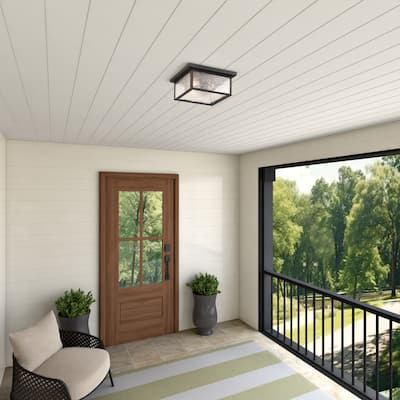 Artcraft Estate 3-Light Outdoor Flush Mount - Black with Brass Accent