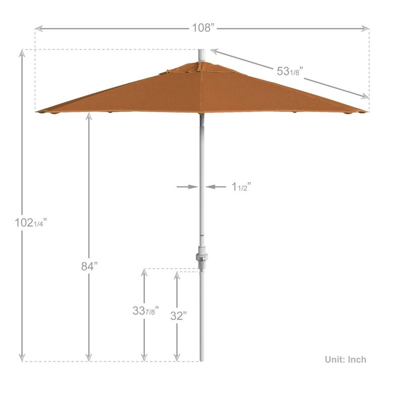 California Umbrella 9' Rd.Crank Lift, Collar Tilt, Aluminum Pole, Fiberglass Rib Patio Umbrella, White Finish, Sunbrella Fabric