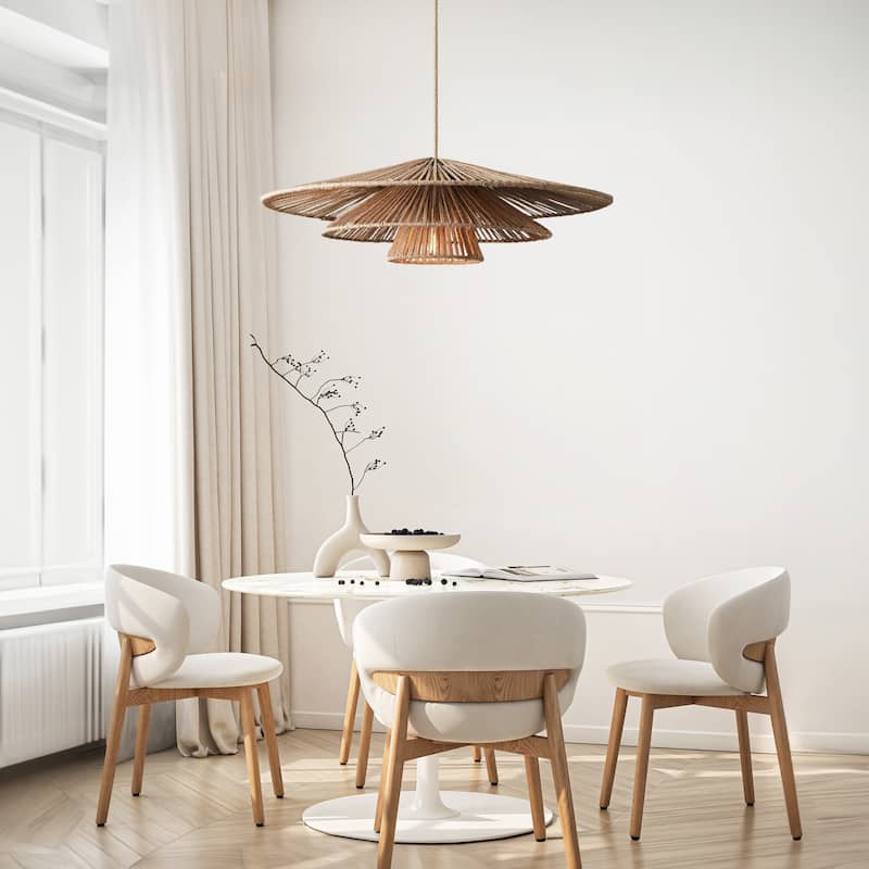 Sammie Rattan Pendant Light Natural Tiered 1-Light Handwoven Ceiling Light For Modern, Transitional, Farmhouse, Boho Room Decor