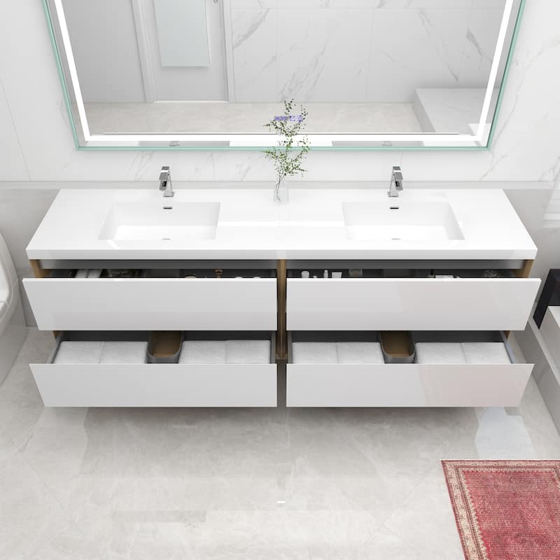 Selina 84" Wall Mounted Vanity with Double Sink - 84