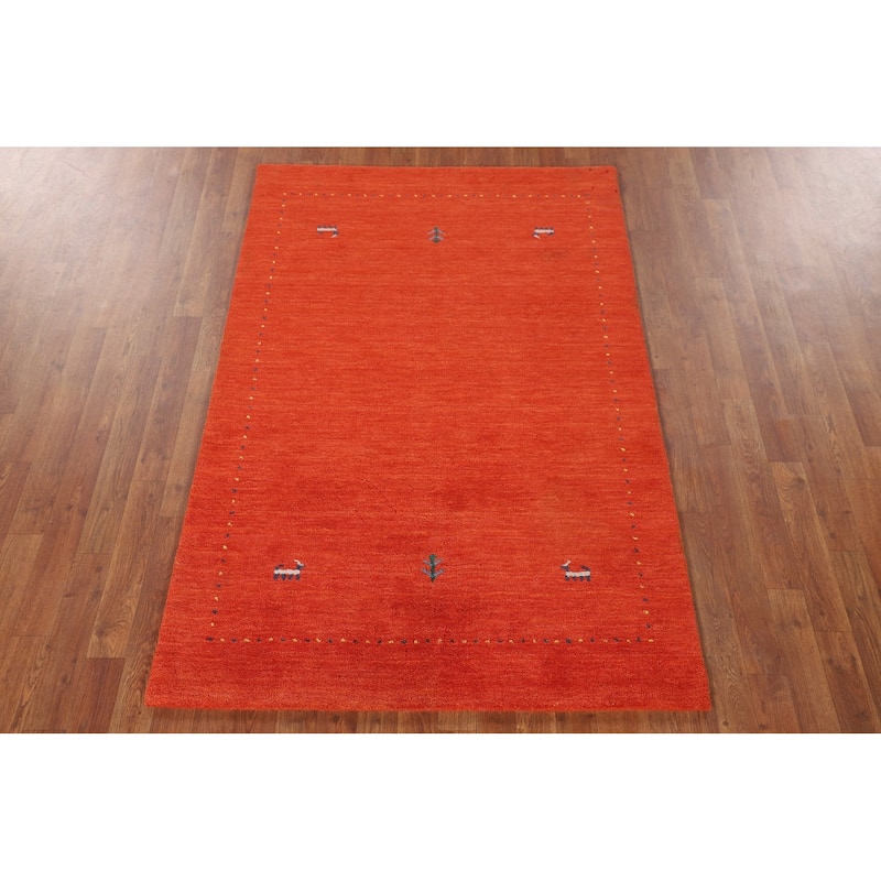 Salmon Tribal Gabbeh Oriental Area Rug Handmade Wool Carpet - 3'10"x 5'10"