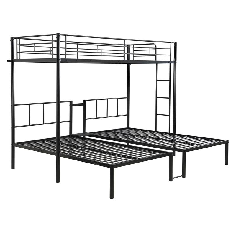 Twin Over Twin Over Twin Bunk Bed, Triple Bunk Bed w/Vertical Ladder, Metal Frame Bunk Bed w/Safety Rail, for School, Bedroom