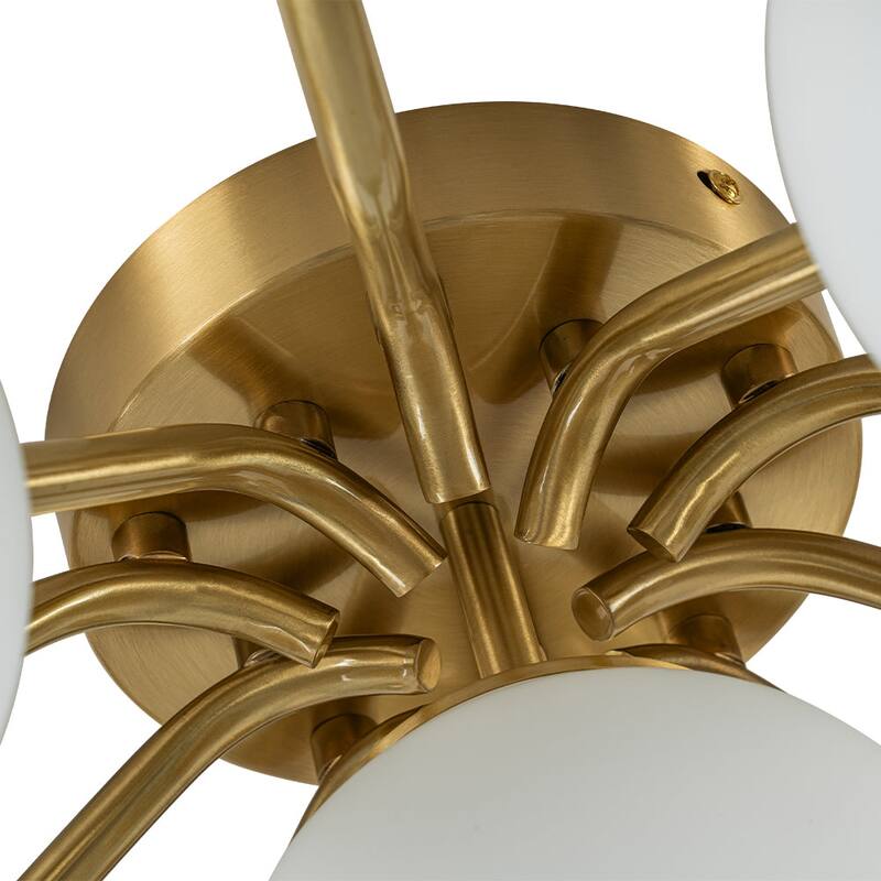 Milky Glass Globe Brass Sputnik Bubble Ceiling Light - 30in Chandelier