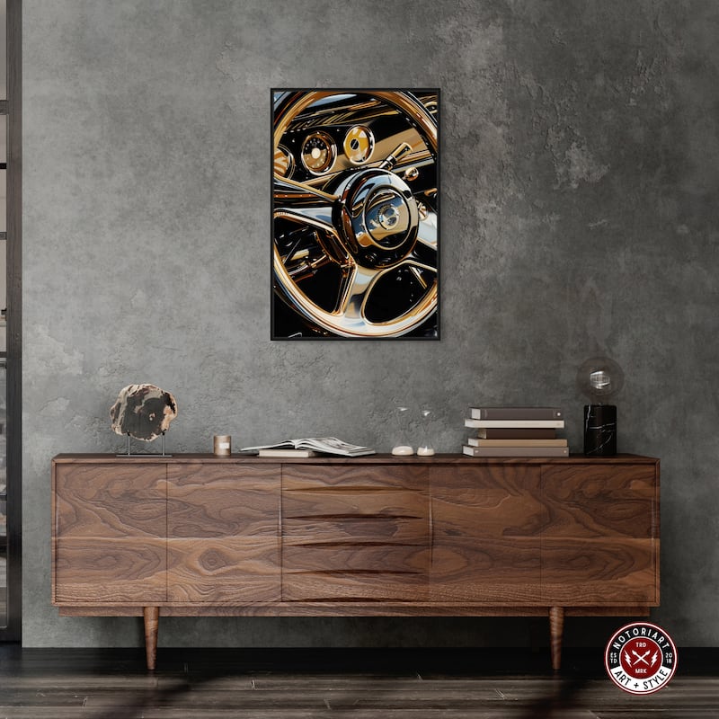 Notoriart Elegant Steering Wheel Framed Car 1 Piece Canvas Wall Art