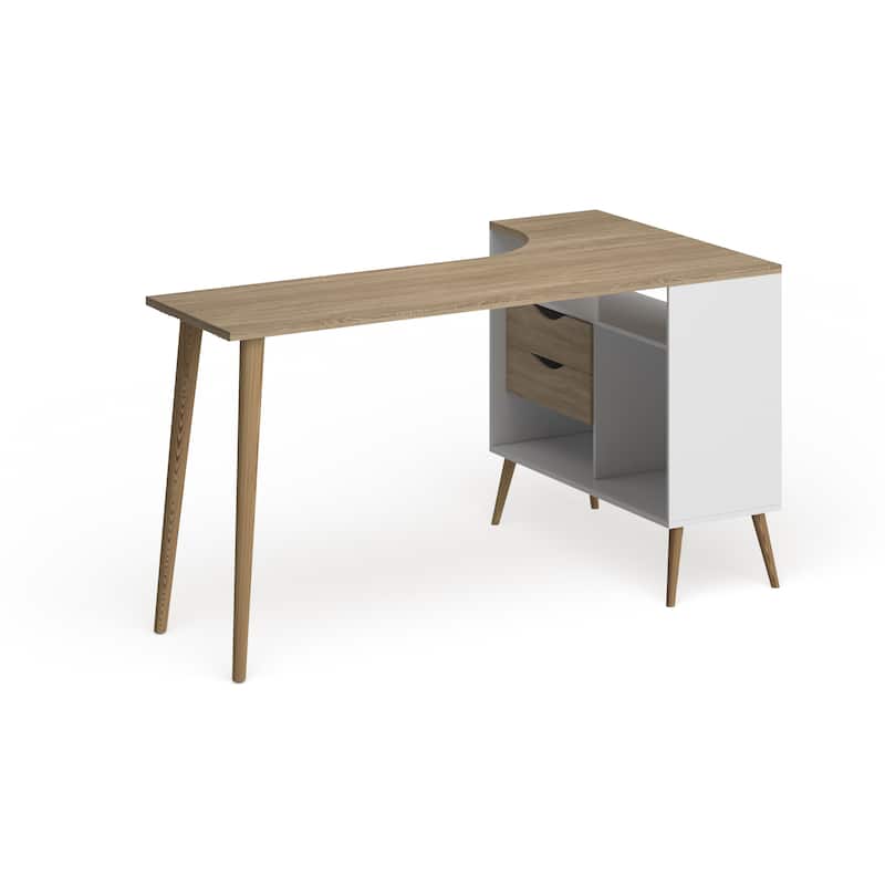 Carson Carrington Kristiansund White and Oak 2-drawer L-shaped Desk
