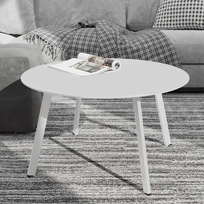 Patio Round Steel Patio Coffee Table, Weather Resistant Outdoor Large Side Table