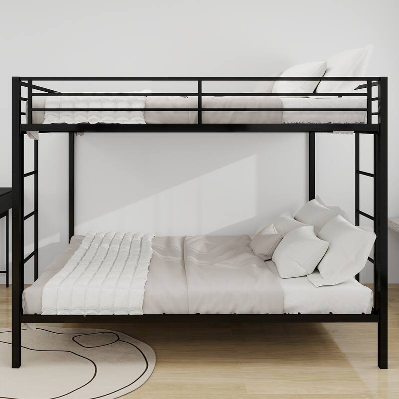 Queen Multi-Functional Square Tube Iron Bunk Bed, Robust Metal Frame Resists Wear, Ideal for Optimizing Vertical Space - Black
