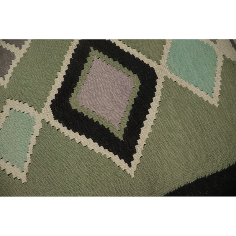 Hand Woven Oriental 100% Wool Carpet Southwestern Tribal Green Kilim Area Rug - 9' 11'' X 7' 11''