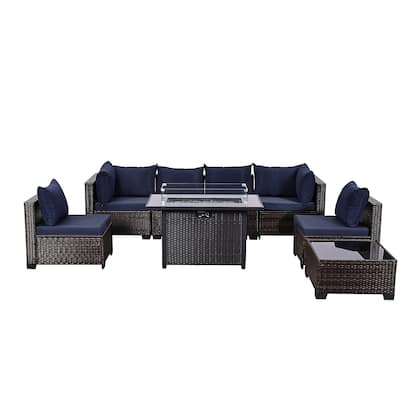 7 PCS Wicker Patio Conversation Set With Fire Table