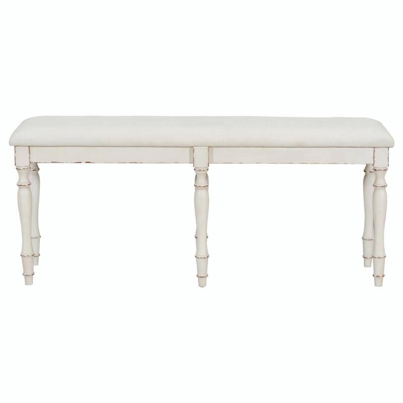Vintage Traditional 50.4-Inch Upholstered Dining Bench with 6 Solid Wood Legs