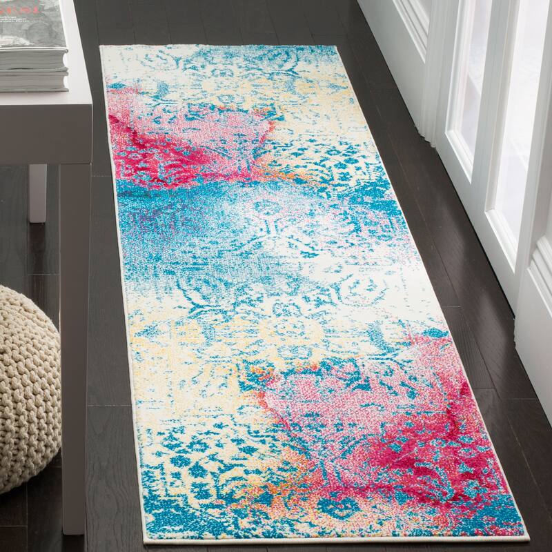 SAFAVIEH Watercolor Sally Modern Abstract Medallion Rug - 2'3" x 8' Runner - Light Blue/Light Yellow