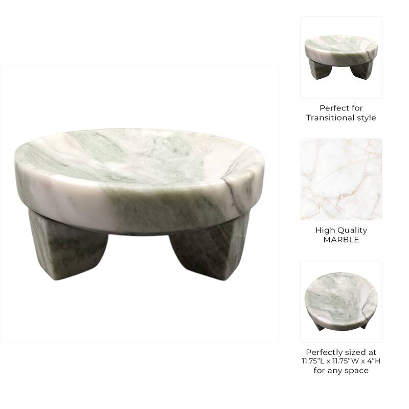 Marble Stone Bowl Fauna-Inspired Decorative Accent - 12" Green - 11.75" x 11.75" x 4"