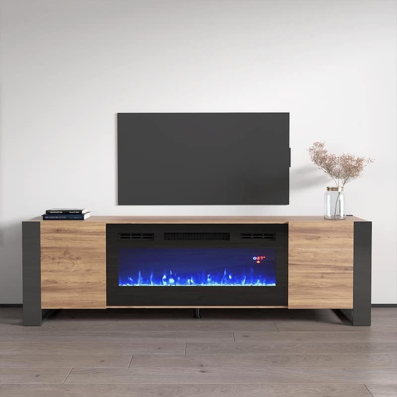 Woody BL-EF Electric Fireplace 77" TV Stand - Oak/Gray