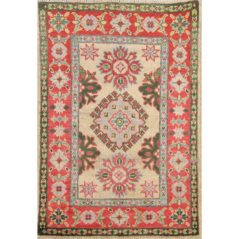 Geometric Kazak Foyer Rug Hand-Knotted Wool Carpet - 2'0" x 3'0"