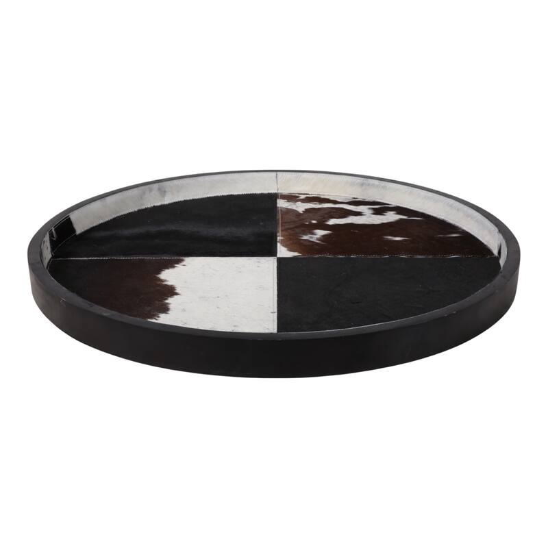 Wood Decorative Tray Stylish Round Two-Tone Design - 29" Black - 28.75"