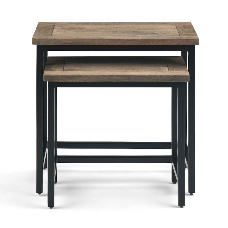 WYNDENHALL Rhonda SOLID MANGO WOOD and Metal 25 inch Wide Rectangle Industrial Nesting 2 Pc Side Table, Fully Assembled