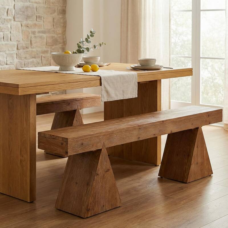 Solid Wood Bench, 63" Dining Bench, Entryway Benches for Dining Room, Bedroom, Hallway, Kitchen - Brown