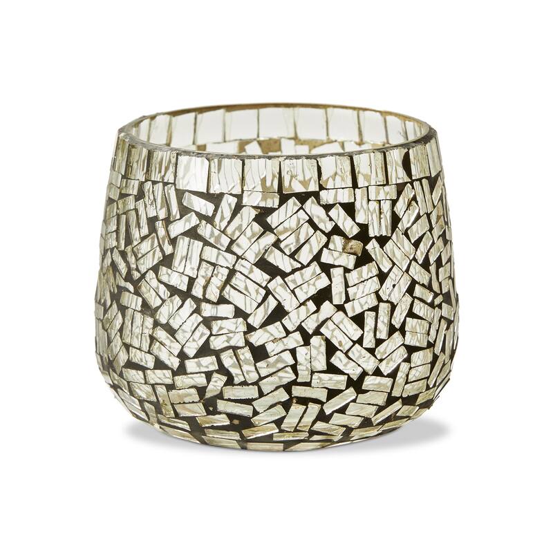 Marin Mosaic Clear Glass Votive Holder Set - Elegant Candle Holders for Tealights and Votives - 4" H x 3.5" W