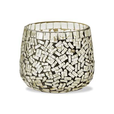 Marin Mosaic Clear Glass Votive Holder Set - Elegant Candle Holders for Tealights and Votives - 4" H x 3.5" W