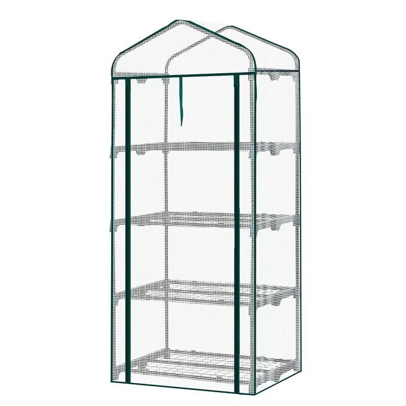 PE Cover Steel Frame 4-Tier Mini Greenhouse - White