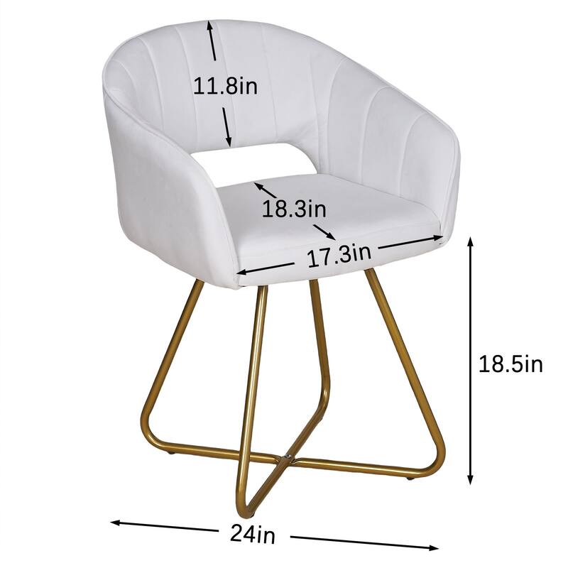 VECELO White Velvet Accent Chair Set of 1/2 Modern Tufted Upholstered High Back Living Room Chair with Gold X-Frame Vanity Chair
