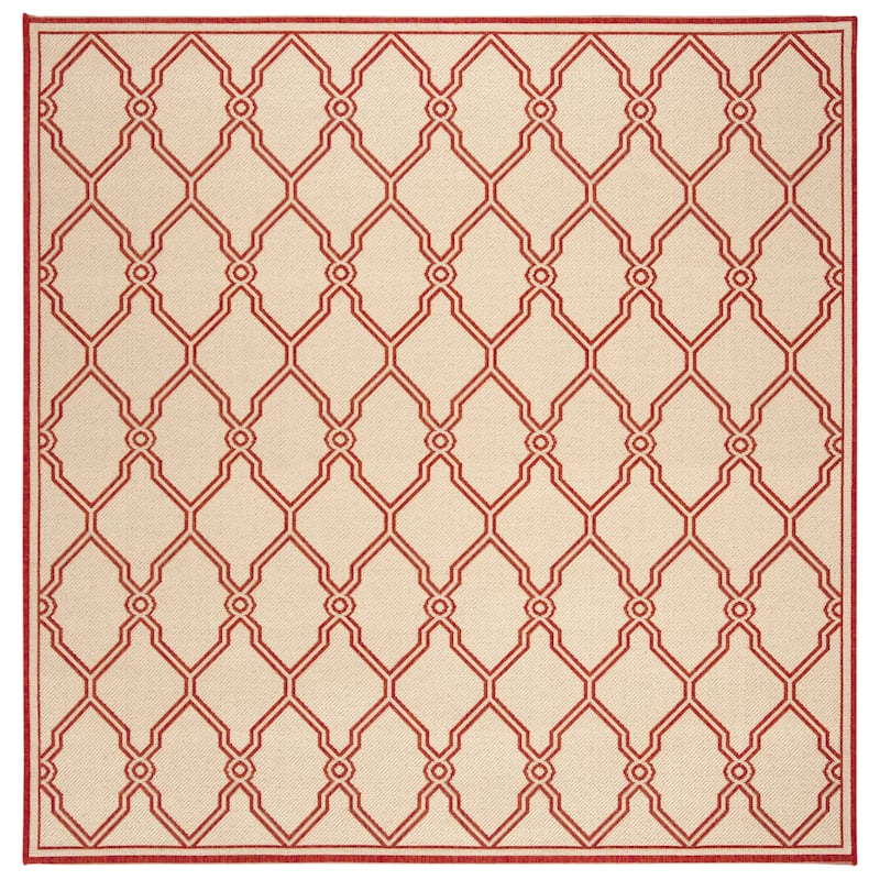 SAFAVIEH Linden Jeri Indoor/ Outdoor Waterproof Patio Backyard Rug - 6'7" Square - Red/Creme