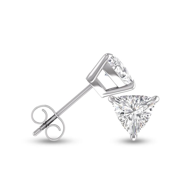 Marquee Lab Grown 1 Carat Trillion Shaped Solitaire Diamond Earrings in 14K White Gold