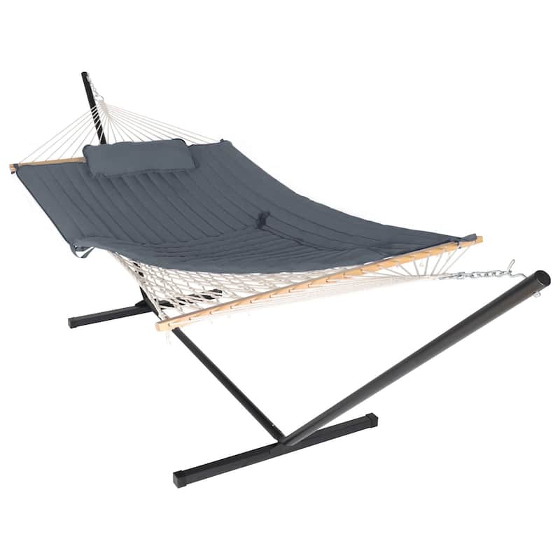 VEIKOUS 12 ft. Quilted Camping Portable Hammock with Stand and Detachable Pillow for 2-Person