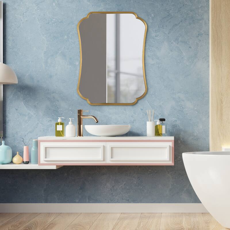 Petite Curved Frame Wall Mirror - 32" - Brass Finish