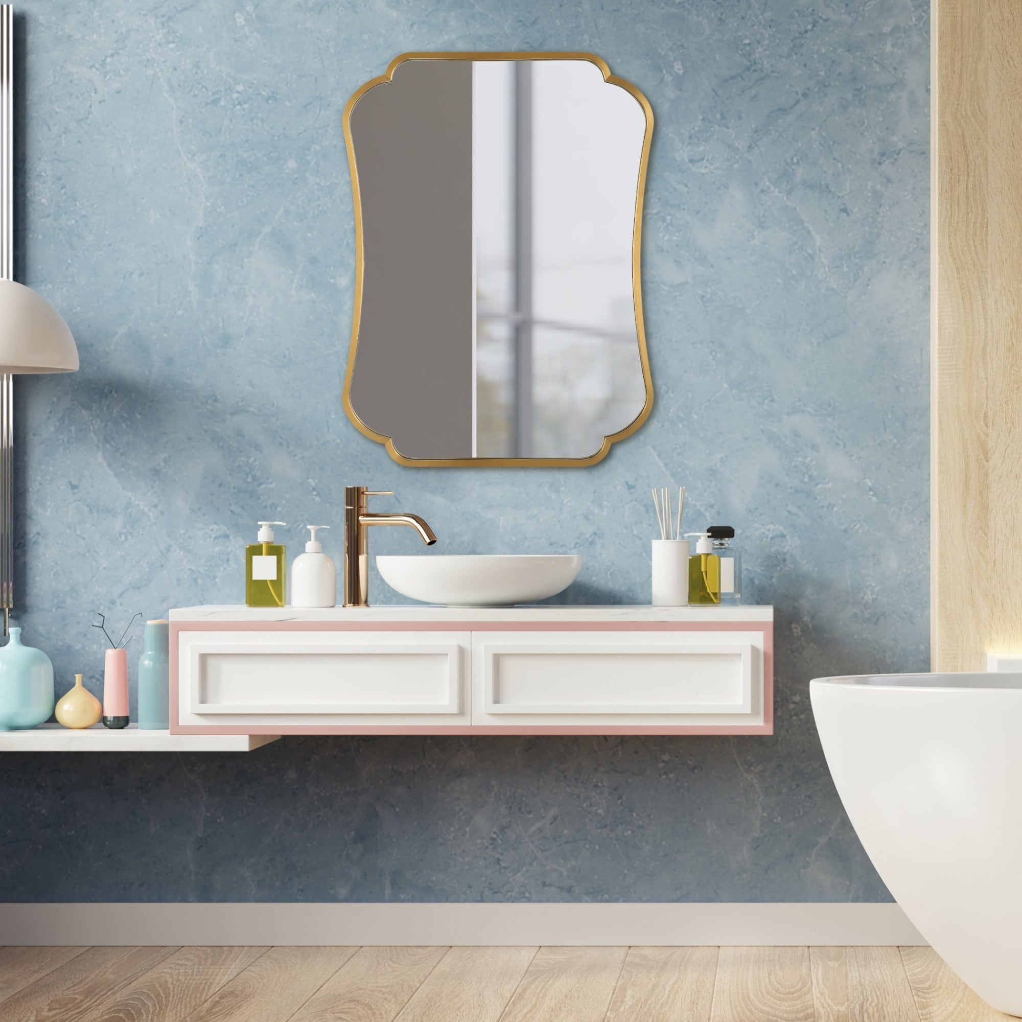 Petite Curved Frame Wall Mirror - 32" - Brass Finish