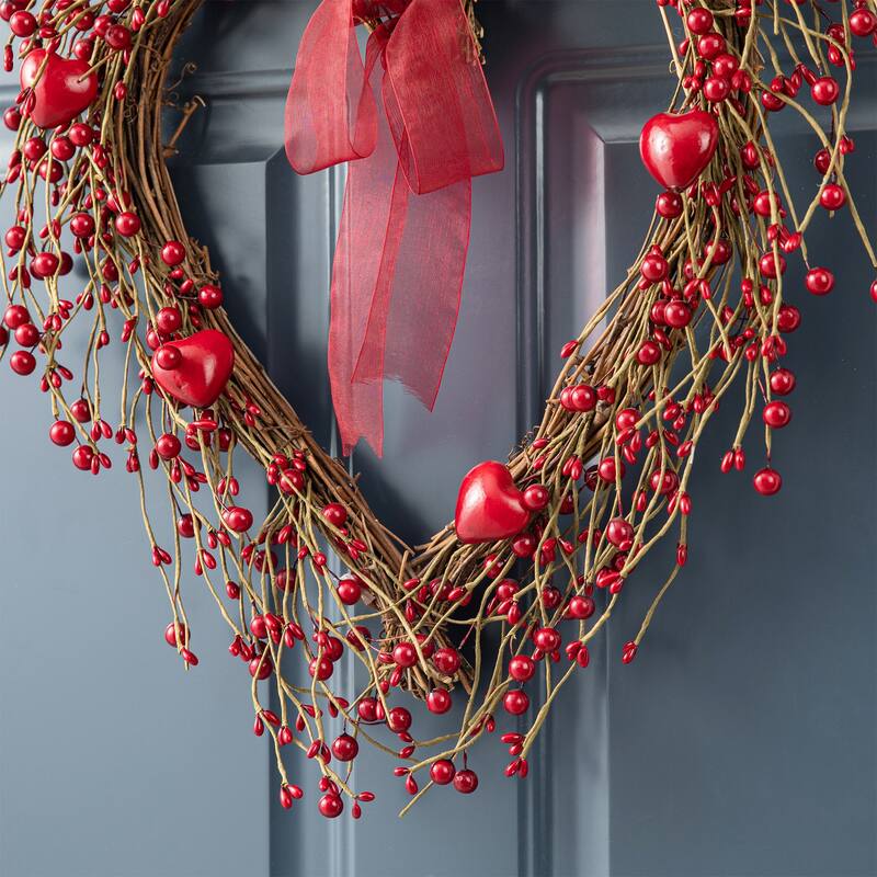 Glitzhome Valentine's Berry Heart or Round Wreath Hanging Decor