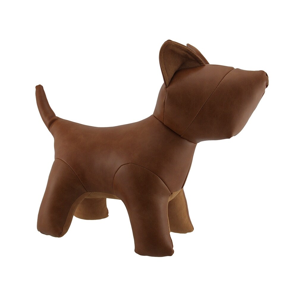 Luxury Large Faux Brown Leather Dog Doorstop Weight Door Stop Novelty Fluffy Pug