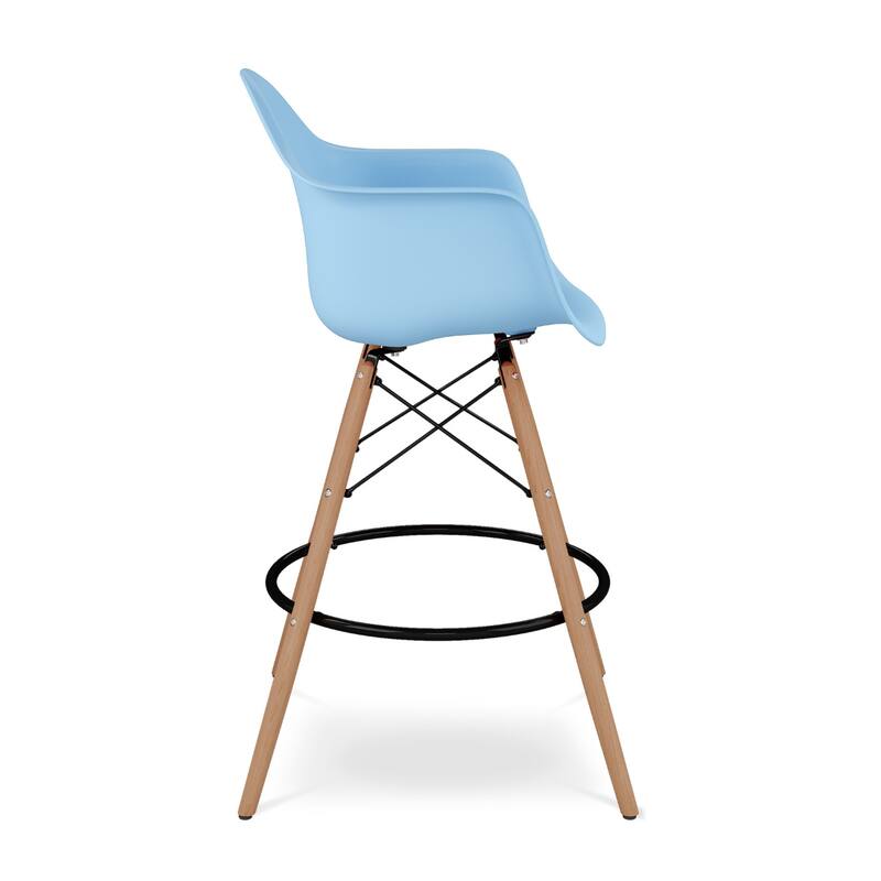 Wood Plastic Bucket Seat Counter Height Chair with Arms and Footrest - 19” x 23” x 47” (D x W x H)