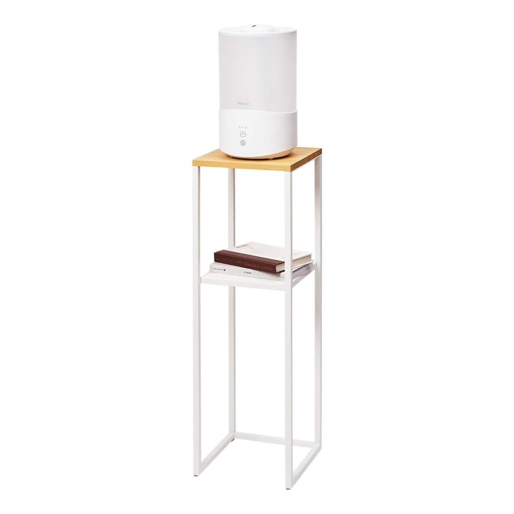 Yamazaki Home Two-Tier Display and Storage Shelf, Steel and Wood - L 9.84 x W 9.84 x H 31.5 inches