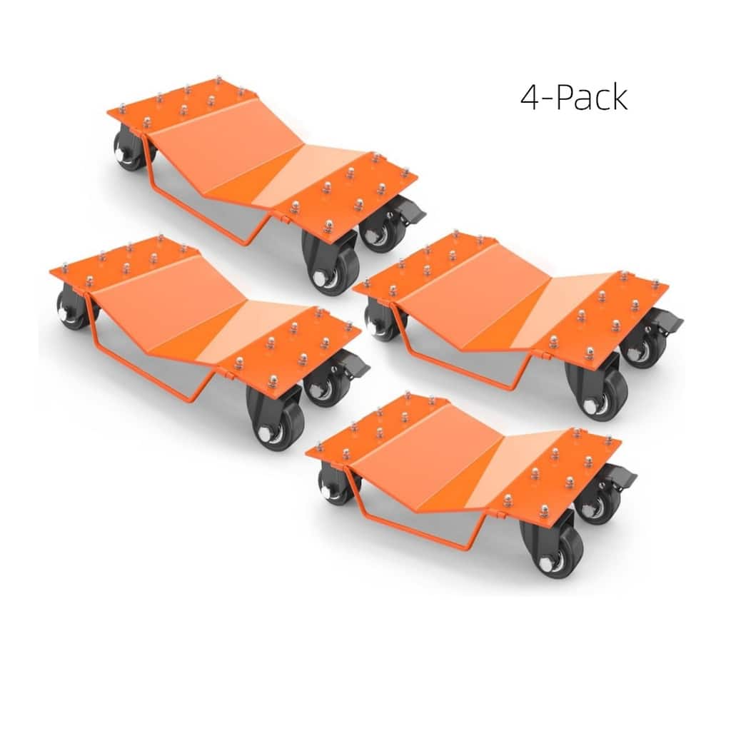 4-Pack Heavy-Duty Wheel Dolly Set 8000-lb Capacity 360Degree Swivel Casters and Brakes Orange