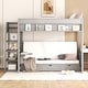 preview thumbnail 1 of 13, Gray Full Futon Bunk Beds with Staircase and Bedside Table Can be Swapped Left Right, Lower Bed Convertible Daybed with Drawers Gray - Full
